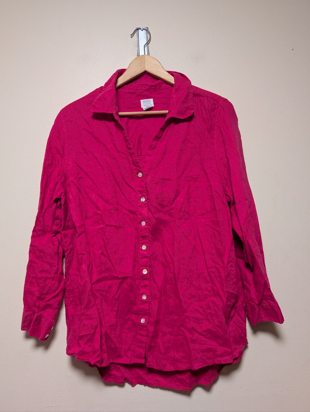 Sigrid Olsen 100% Linen Hot Pink Button Down Shirt 1X